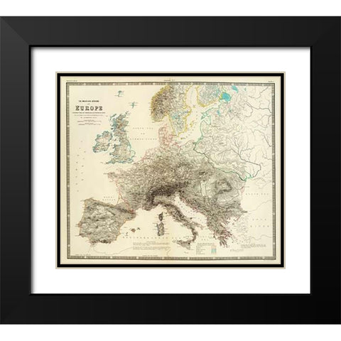 Mountains of Europe, 1854 Black Modern Wood Framed Art Print with Double Matting by Johnston, Alexander Keith