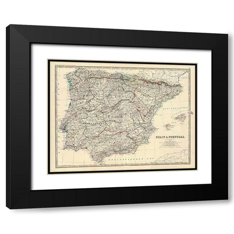 Spain, Portugal, 1861 Black Modern Wood Framed Art Print with Double Matting by Johnston, Alexander Keith