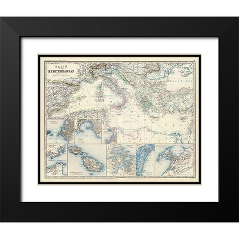 Mediterranean Basin, 1861 Black Modern Wood Framed Art Print with Double Matting by Johnston, Alexander Keith