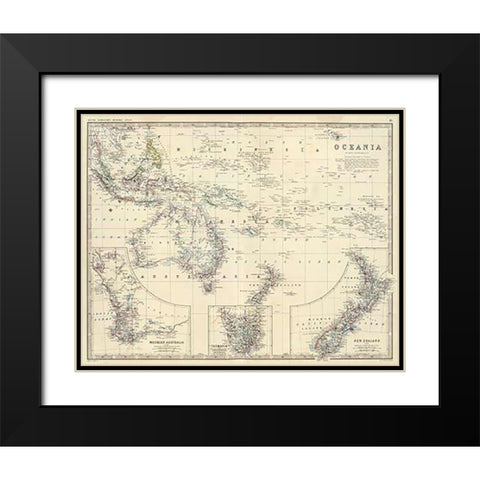 Oceania, 1861 Black Modern Wood Framed Art Print with Double Matting by Johnston, Alexander Keith