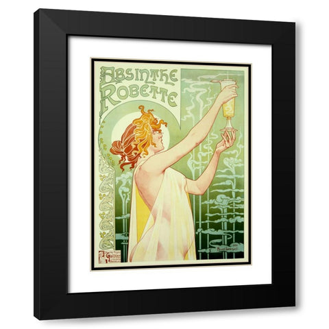 Absinthe Robette Black Modern Wood Framed Art Print with Double Matting by Livemont, Privat