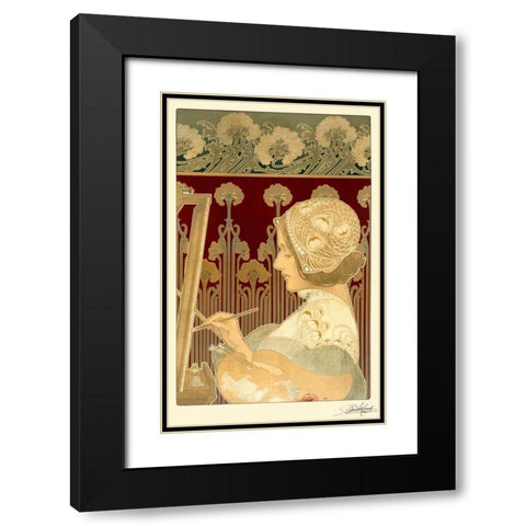 Woman Painting Black Modern Wood Framed Art Print with Double Matting by Livemont, Privat