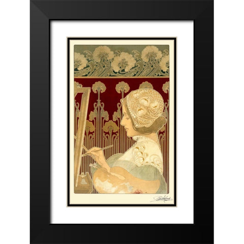 Woman Painting Black Modern Wood Framed Art Print with Double Matting by Livemont, Privat