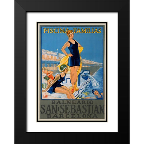 San Sebastian/Piscina Familias, Barcelona Black Modern Wood Framed Art Print with Double Matting by Unknown