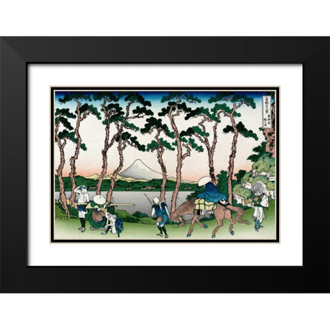 Hodogaya on the Tokaido Road, 1830 Black Modern Wood Framed Art Print with Double Matting by Hokusai