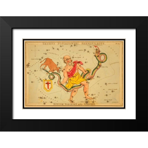 Taurus Poniatowski, Serpentarius, Scutum Sobiesky, and Serpens, 1825 Black Modern Wood Framed Art Print with Double Matting by Aspin, Jehoshaphat