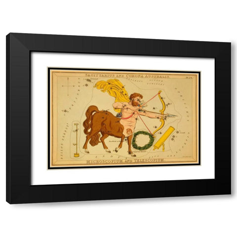 Sagittarius and Corona Australis, Microscopium, and Telescopium, 1825 Black Modern Wood Framed Art Print with Double Matting by Aspin, Jehoshaphat