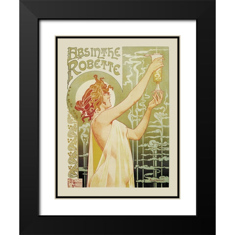 Absinthe Rebette Black Modern Wood Framed Art Print with Double Matting by Livemont, Privat