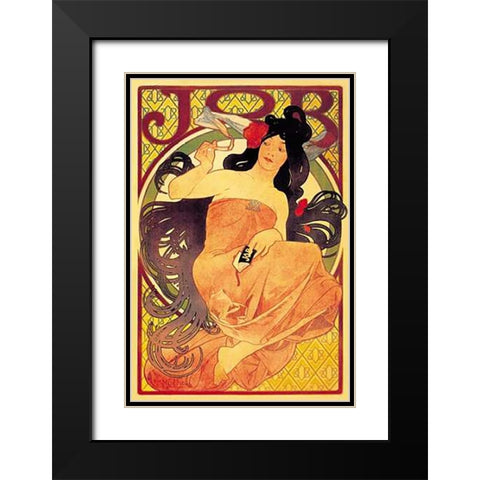 Job Black Modern Wood Framed Art Print with Double Matting by Mucha, Alphonse