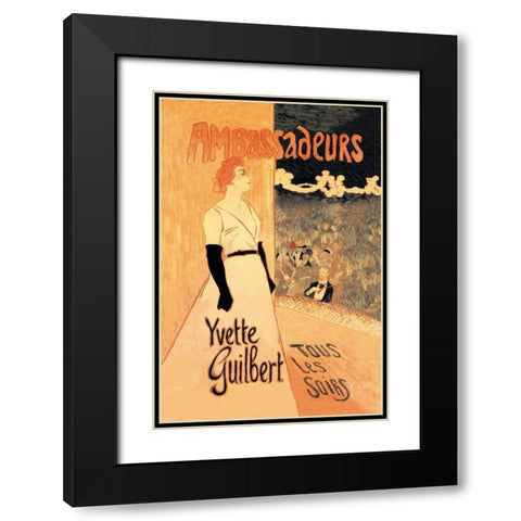 Ambassadeurs: Yvette Guilbert, Tous les Soirs, 1894 Black Modern Wood Framed Art Print with Double Matting by Steinlen, Theophile Alexandre