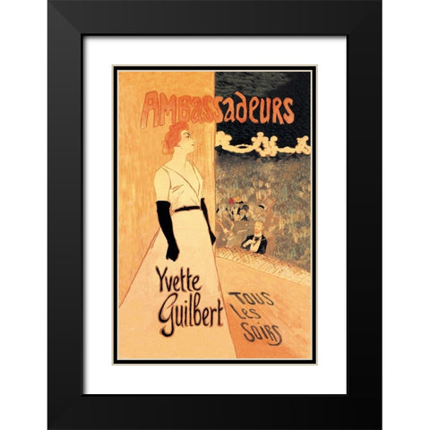 Ambassadeurs: Yvette Guilbert, Tous les Soirs, 1894 Black Modern Wood Framed Art Print with Double Matting by Steinlen, Theophile Alexandre