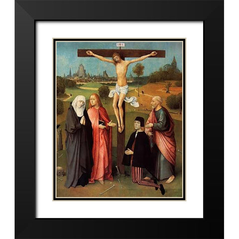 Calvary With Donor Black Modern Wood Framed Art Print with Double Matting by Bosch, Hieronymus