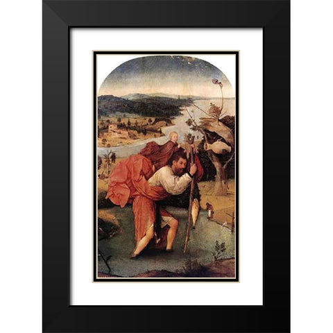 St Museumistopher Carrying The Museumist Child Black Modern Wood Framed Art Print with Double Matting by Bosch, Hieronymus
