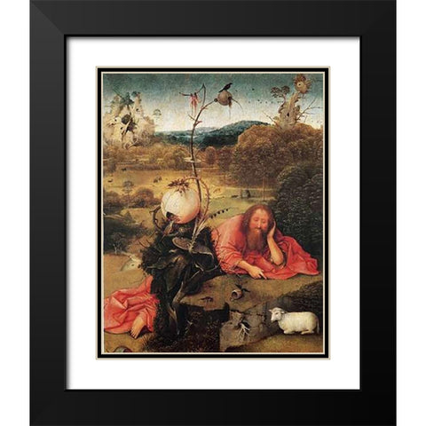 St John The Baptist In The Wilderness Black Modern Wood Framed Art Print with Double Matting by Bosch, Hieronymus