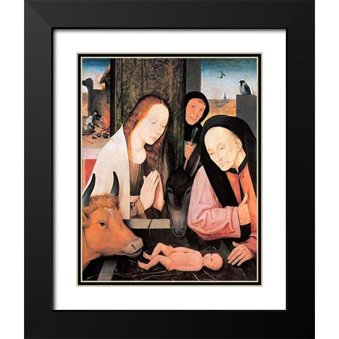 The Nativity Black Modern Wood Framed Art Print with Double Matting by Bosch, Hieronymus