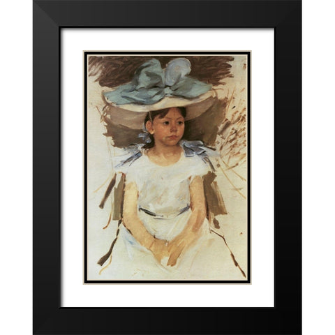 Ellen Mary In A Big Blue Hat 1905 Black Modern Wood Framed Art Print with Double Matting by Cassatt, Mary