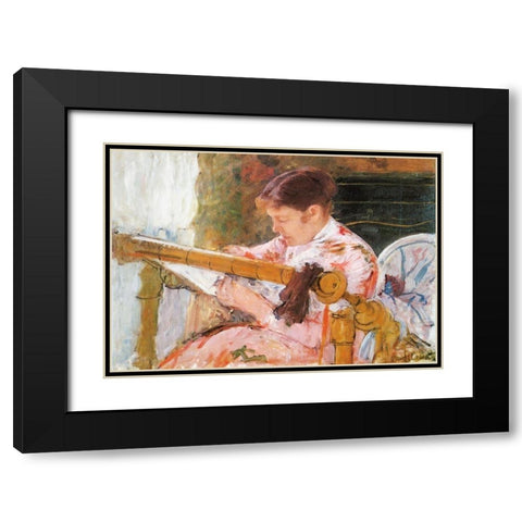 Lydia Working At A Tapestry Frame 1881 Black Modern Wood Framed Art Print with Double Matting by Cassatt, Mary