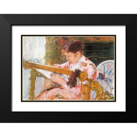 Lydia Working At A Tapestry Frame 1881 Black Modern Wood Framed Art Print with Double Matting by Cassatt, Mary
