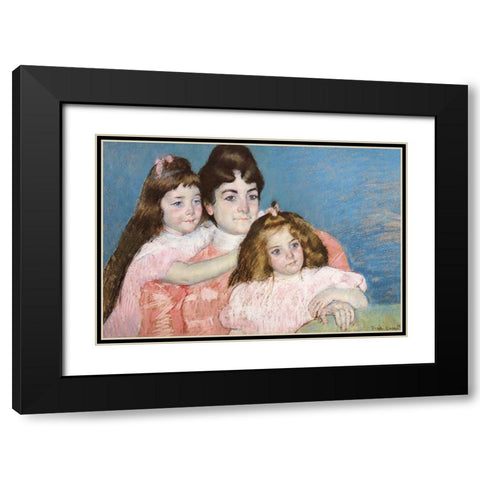 Madame Aude And Her Two Daughters 1899 Black Modern Wood Framed Art Print with Double Matting by Cassatt, Mary