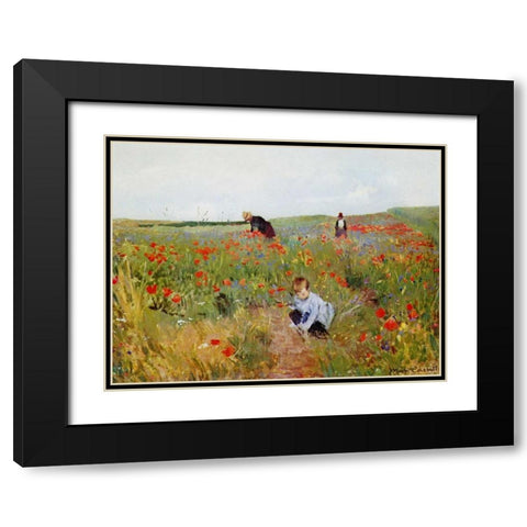 Poppies In A Field 1880 Black Modern Wood Framed Art Print with Double Matting by Cassatt, Mary