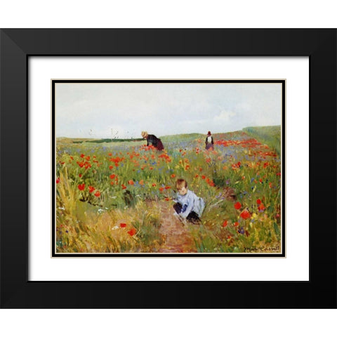 Poppies In A Field 1880 Black Modern Wood Framed Art Print with Double Matting by Cassatt, Mary