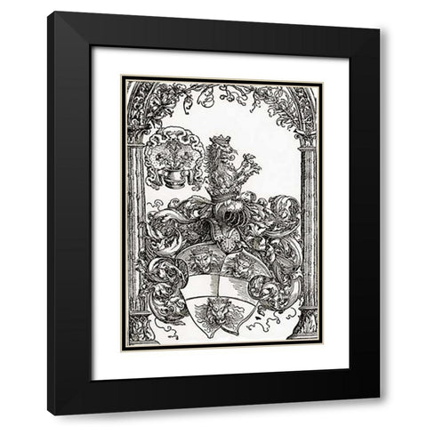 Coat Of Arms With Three Lions Heads Black Modern Wood Framed Art Print with Double Matting by Durer, Albrecht
