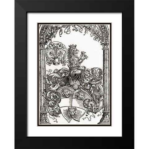 Coat Of Arms With Three Lions Heads Black Modern Wood Framed Art Print with Double Matting by Durer, Albrecht