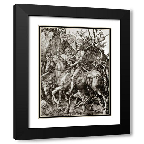 Knight Death And The Devil Black Modern Wood Framed Art Print with Double Matting by Durer, Albrecht