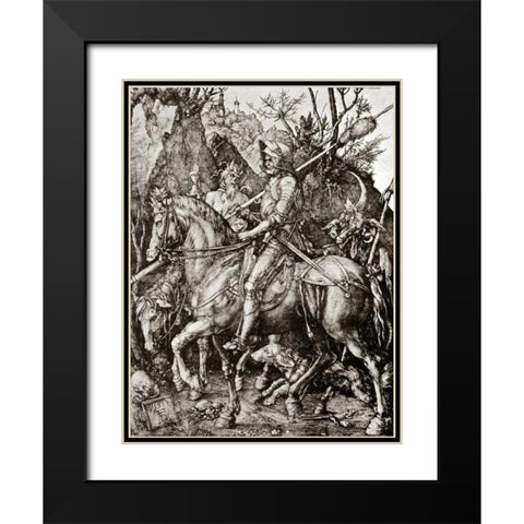 Knight Death And The Devil Black Modern Wood Framed Art Print with Double Matting by Durer, Albrecht