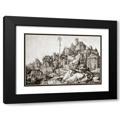 St Anthony At The City Black Modern Wood Framed Art Print with Double Matting by Durer, Albrecht