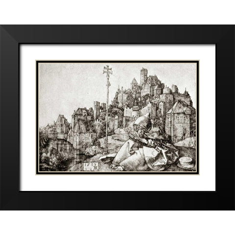 St Anthony At The City Black Modern Wood Framed Art Print with Double Matting by Durer, Albrecht