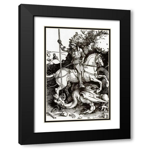 St George Black Modern Wood Framed Art Print with Double Matting by Durer, Albrecht
