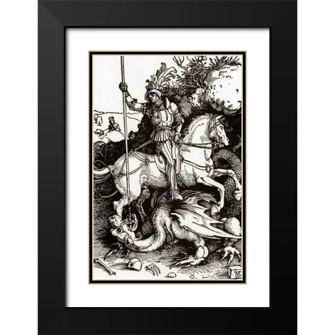 St George Black Modern Wood Framed Art Print with Double Matting by Durer, Albrecht