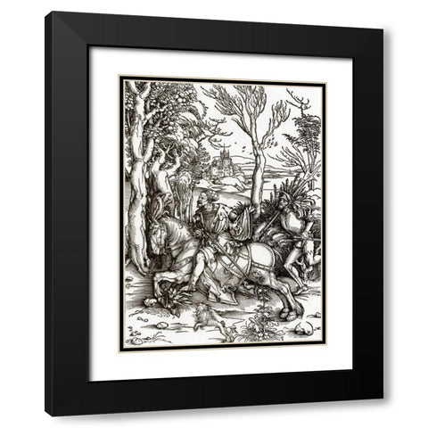 The Knight And The Landsknecht Black Modern Wood Framed Art Print with Double Matting by Durer, Albrecht