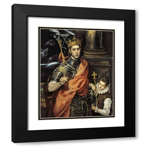 Saint Louis King Of France With A Page Black Modern Wood Framed Art Print with Double Matting by El Greco