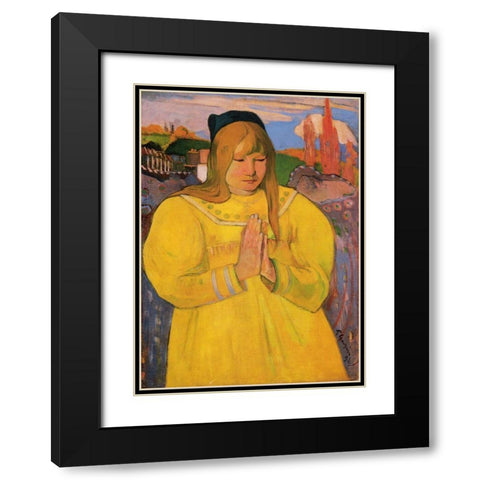 Breton Woman In Prayer Black Modern Wood Framed Art Print with Double Matting by Gauguin, Paul
