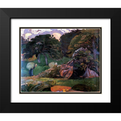 Brittany Landscape Black Modern Wood Framed Art Print with Double Matting by Gauguin, Paul