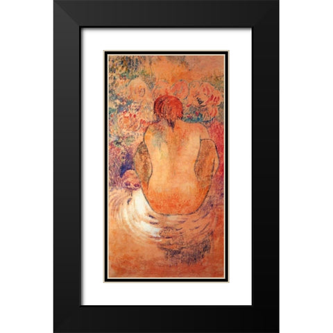 Crouching Marquesain Woman Seen From The Back Black Modern Wood Framed Art Print with Double Matting by Gauguin, Paul