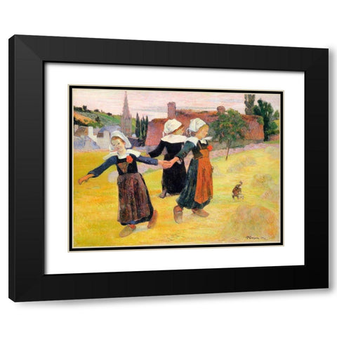 Dancing A Round In The Haystacks Black Modern Wood Framed Art Print with Double Matting by Gauguin, Paul