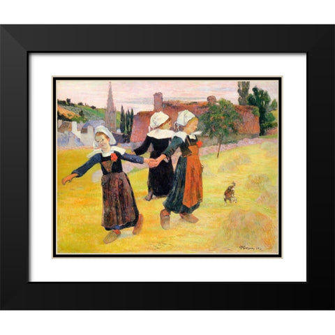 Dancing A Round In The Haystacks Black Modern Wood Framed Art Print with Double Matting by Gauguin, Paul