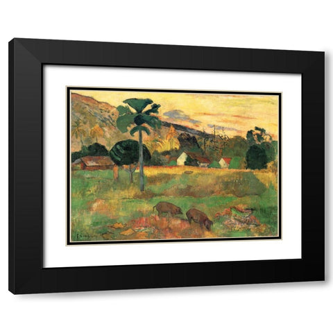 Haere Mai Black Modern Wood Framed Art Print with Double Matting by Gauguin, Paul
