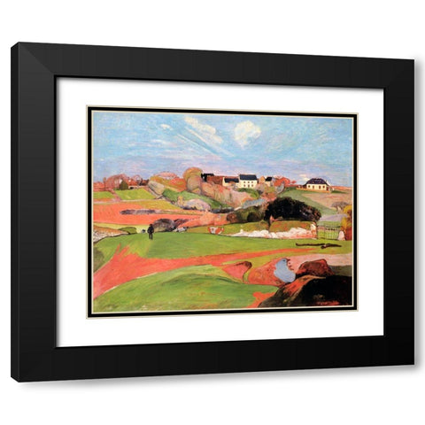 Landscape At Le Poulda Black Modern Wood Framed Art Print with Double Matting by Gauguin, Paul