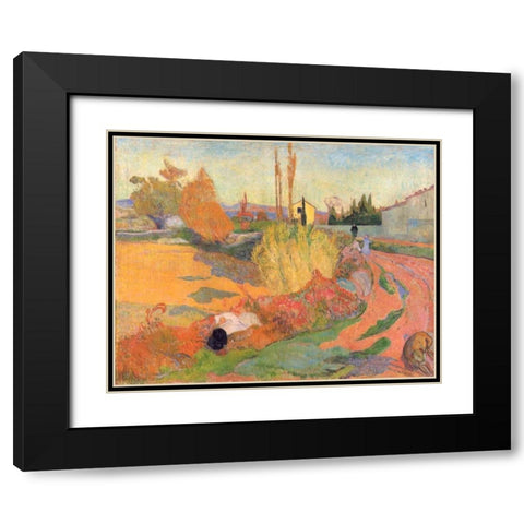 Landscape In Arles Black Modern Wood Framed Art Print with Double Matting by Gauguin, Paul
