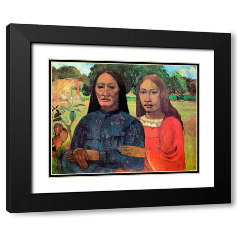 Mother And Daughter Black Modern Wood Framed Art Print with Double Matting by Gauguin, Paul