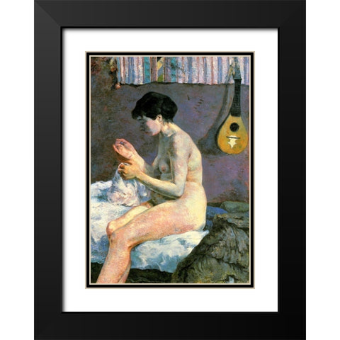Nude Study Black Modern Wood Framed Art Print with Double Matting by Gauguin, Paul