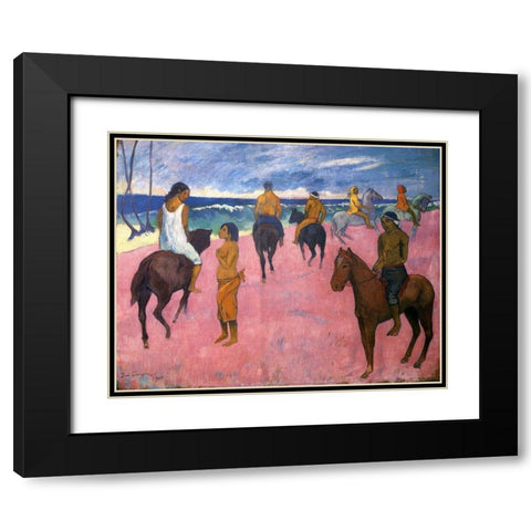 Riders On The Beach 1902 Black Modern Wood Framed Art Print with Double Matting by Gauguin, Paul