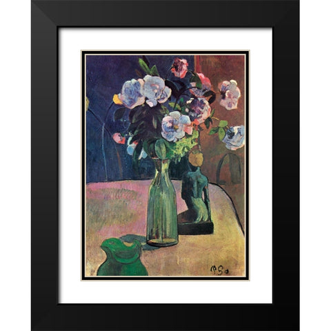 Roses And Statuette Black Modern Wood Framed Art Print with Double Matting by Gauguin, Paul