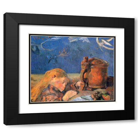Sleeping Boy Black Modern Wood Framed Art Print with Double Matting by Gauguin, Paul
