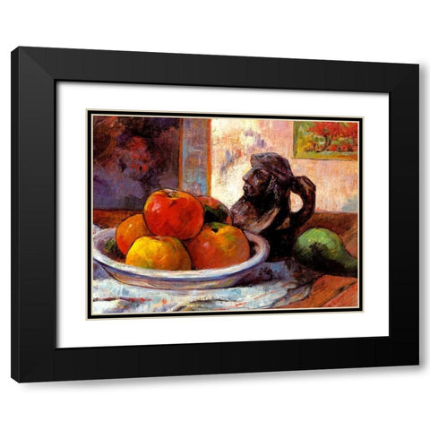 Still Life With Apples A Pear And A Ceramic Black Modern Wood Framed Art Print with Double Matting by Gauguin, Paul