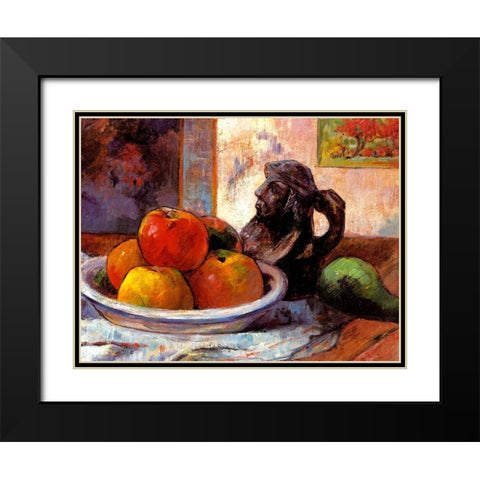 Still Life With Apples A Pear And A Ceramic Black Modern Wood Framed Art Print with Double Matting by Gauguin, Paul